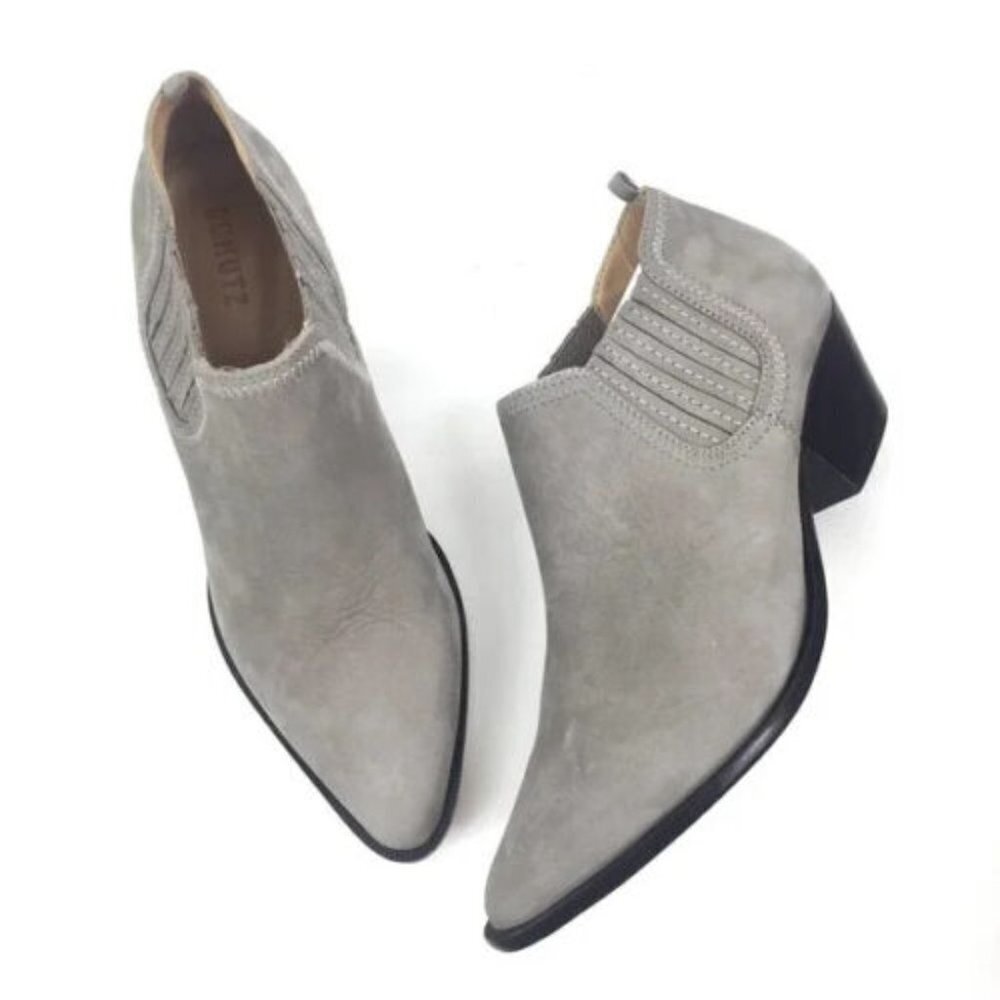 Schutz Womens Jacqueline Taupe Leather Almond Toe Ankle Booties Size 7 B
